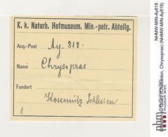 Etiketten zu Quarz (Chalcedon, Chrysopras) (NHMW-MIN-Ay818)